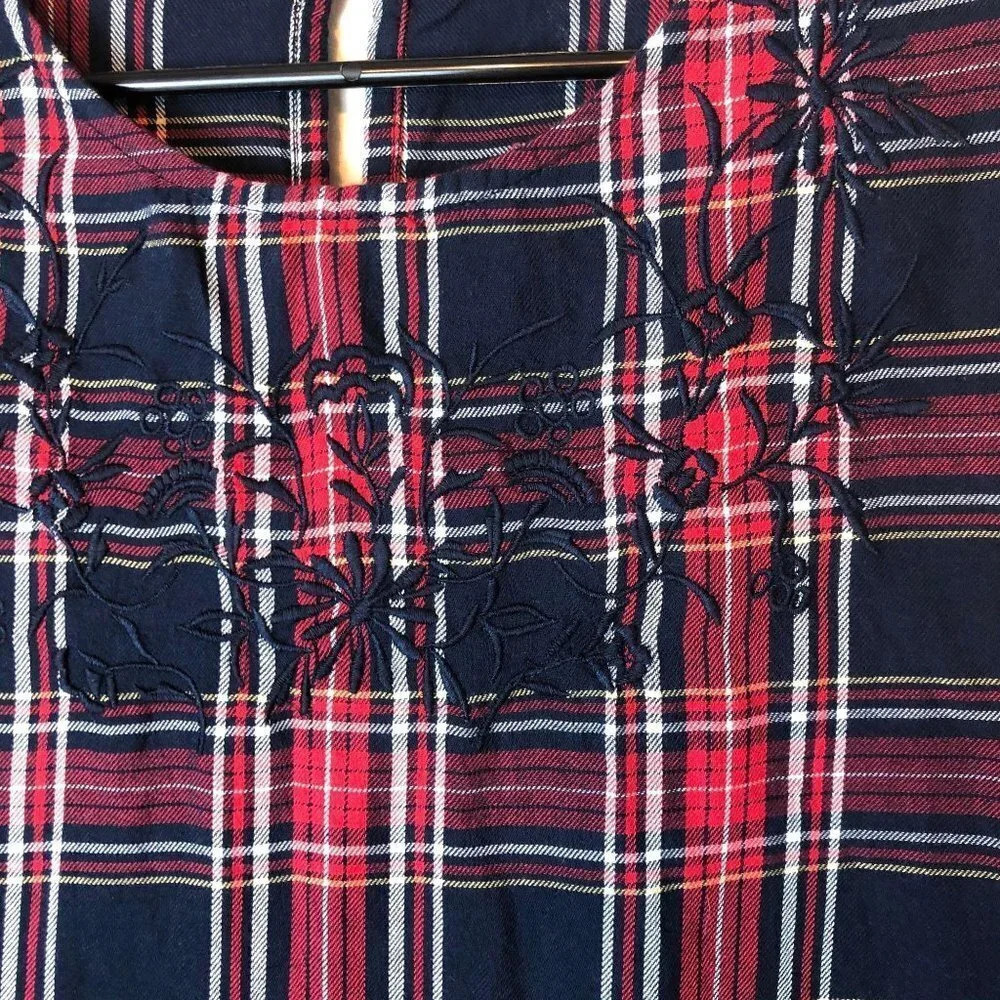 BeachLunchLounge Plaid Embroidered Blouse Red Blue - Picture 4 of 6